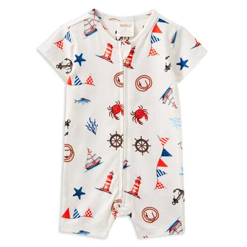 Milky Seaside Zip Romper